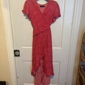 Red Floral Wrap Dress